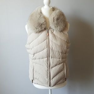Fox Fur Trim Down Cream vest